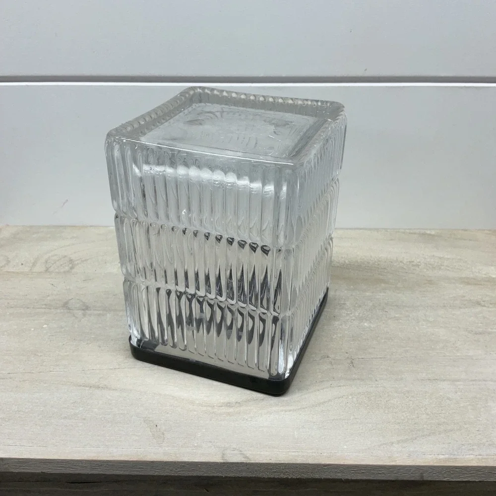 Ribbed Glass Toothbrush Holder Clear Fluted Rectangular Matte Black Top Caddy